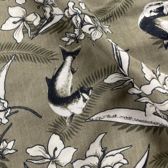 ExOfficio Button Up Shirt Men's L Short Sleeve Vented Outdoors Fish Floral Green - Picture 12 of 12